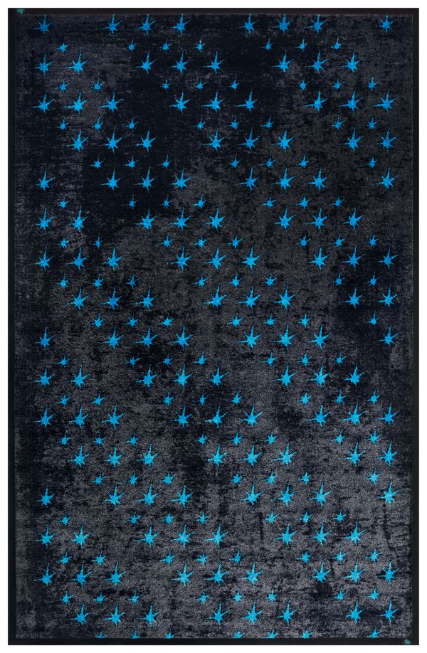 Teppich Stele Blu in Grau und Hellblau mit einem Muster aus kleinen Sternen